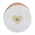 Marble/wood, 5x5 Round Box-heart, White