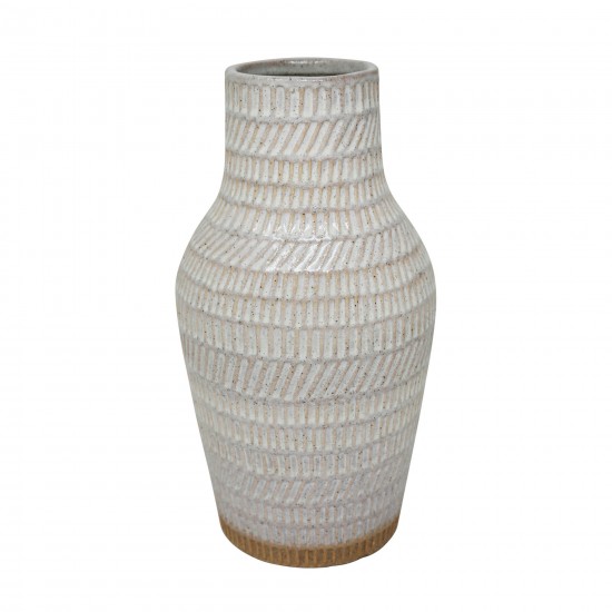 Ceramic 12" Tribal Look Vase, Ivory