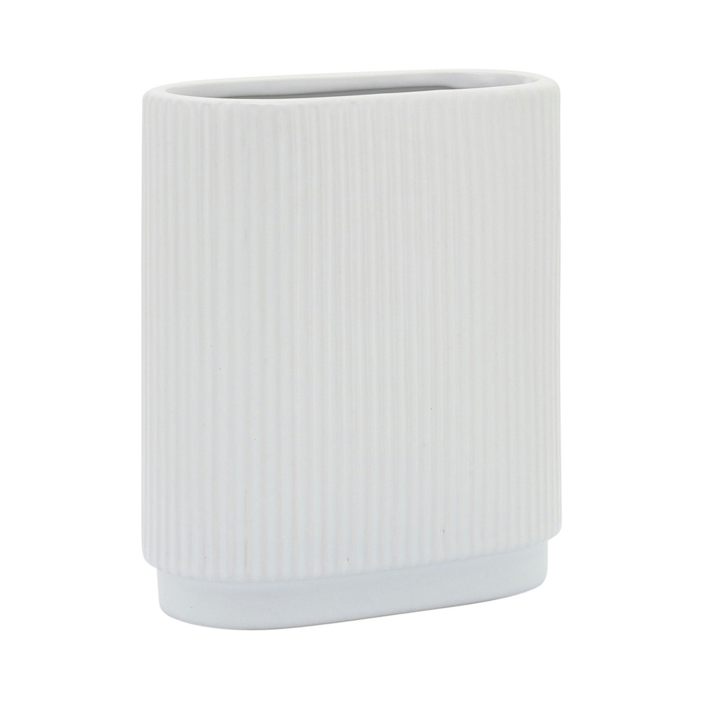 Cer, 8"h Ridged Vase, White