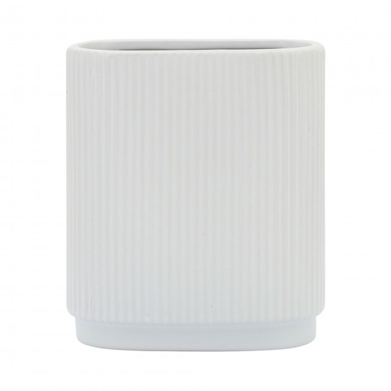 Cer, 8"h Ridged Vase, White