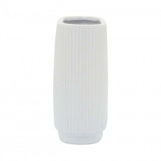 Cer, 8"h Ridged Vase, White