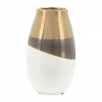 Cer, 10"h 2-tone Vase, Gold/white