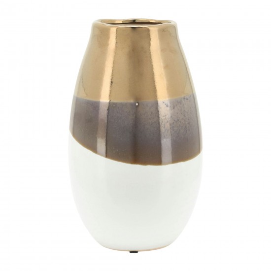 Cer, 10"h 2-tone Vase, Gold/white