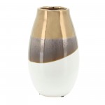 Cer, 10"h 2-tone Vase, Gold/white