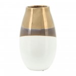 Cer, 10"h 2-tone Vase, Gold/white