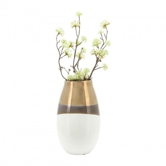 Cer, 10"h 2-tone Vase, Gold/white