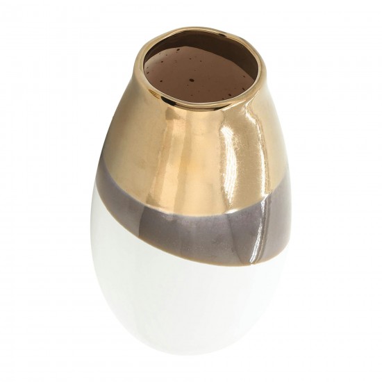 Cer, 10"h 2-tone Vase, Gold/white