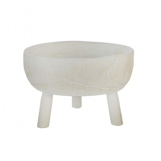 Wood 11" Bowl With Legs, White