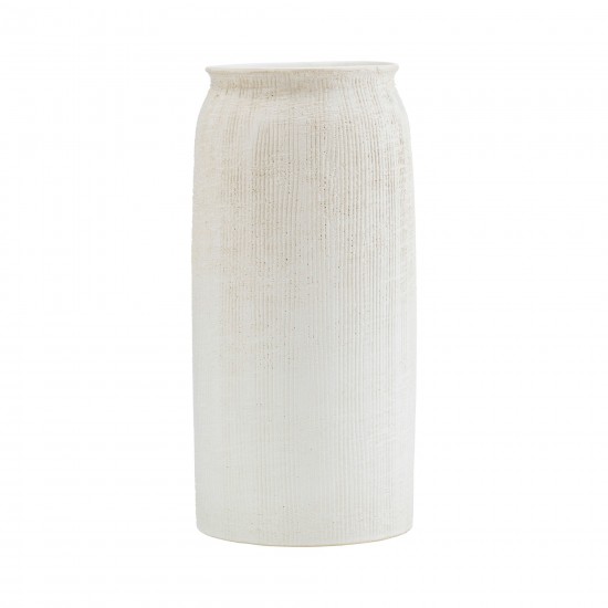 Cer, 13"h Ridged Vase, White