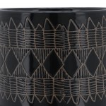 Ceramic 10" Aztec Planter On Wooden Stand, Black