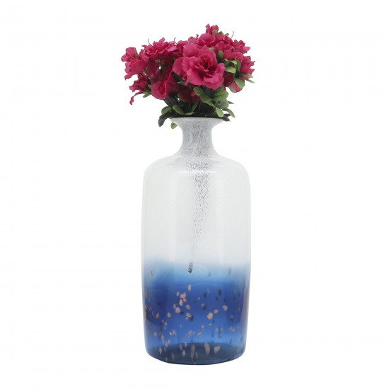 Glass, 16''h, Two Toned Vase, White/blue