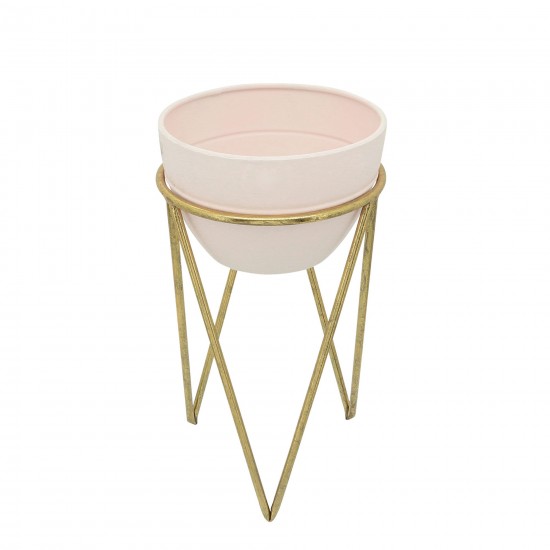 S/2 12/14" Metal Planter, Pink/gld