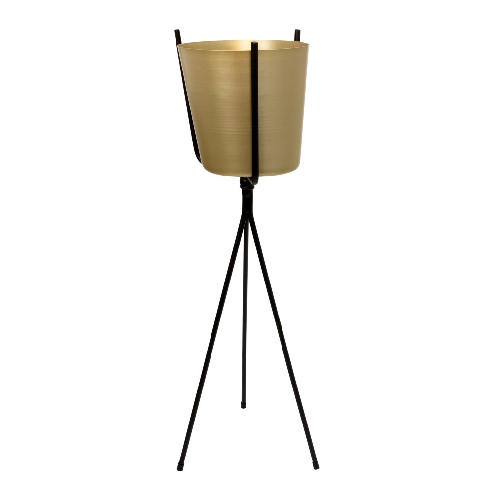 Ec Gold Metal Planter, Black Tripod 31.5"