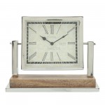 Metal/wood, 12x10 Square Table Clock, Silver