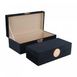 Wood, S/2 10/12" Box W/ Medallion, Navy/gold