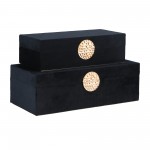 Wood, S/2 10/12" Box W/ Medallion, Navy/gold