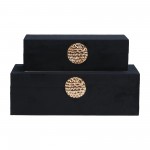 Wood, S/2 10/12" Box W/ Medallion, Navy/gold