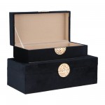 Wood, S/2 10/12" Box W/ Medallion, Navy/gold