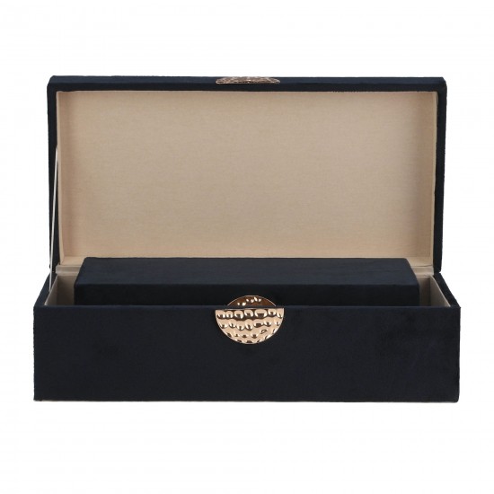 Wood, S/2 10/12" Box W/ Medallion, Navy/gold