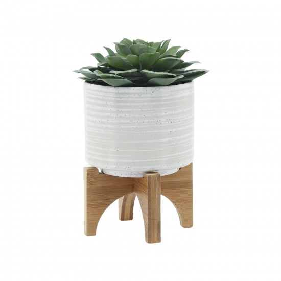 Cer, S/2 5/8" Planter On Stand, Speckled White