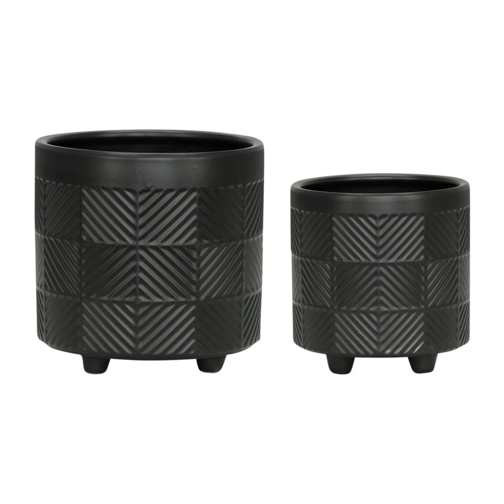 S/2 6/8" Textured Planters, Matte Black