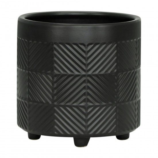 S/2 6/8" Textured Planters, Matte Black