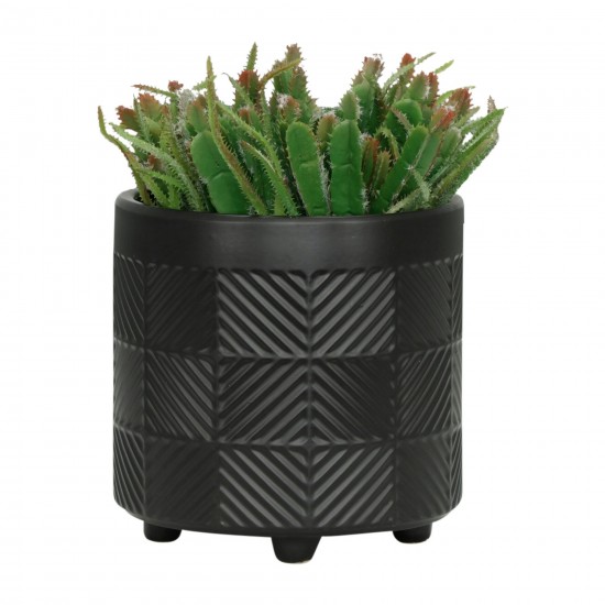 S/2 6/8" Textured Planters, Matte Black