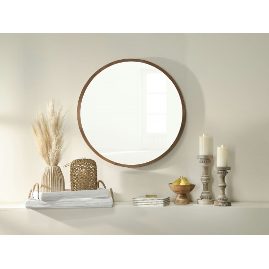 Wood, 32" Round Mirror, Brown Wb