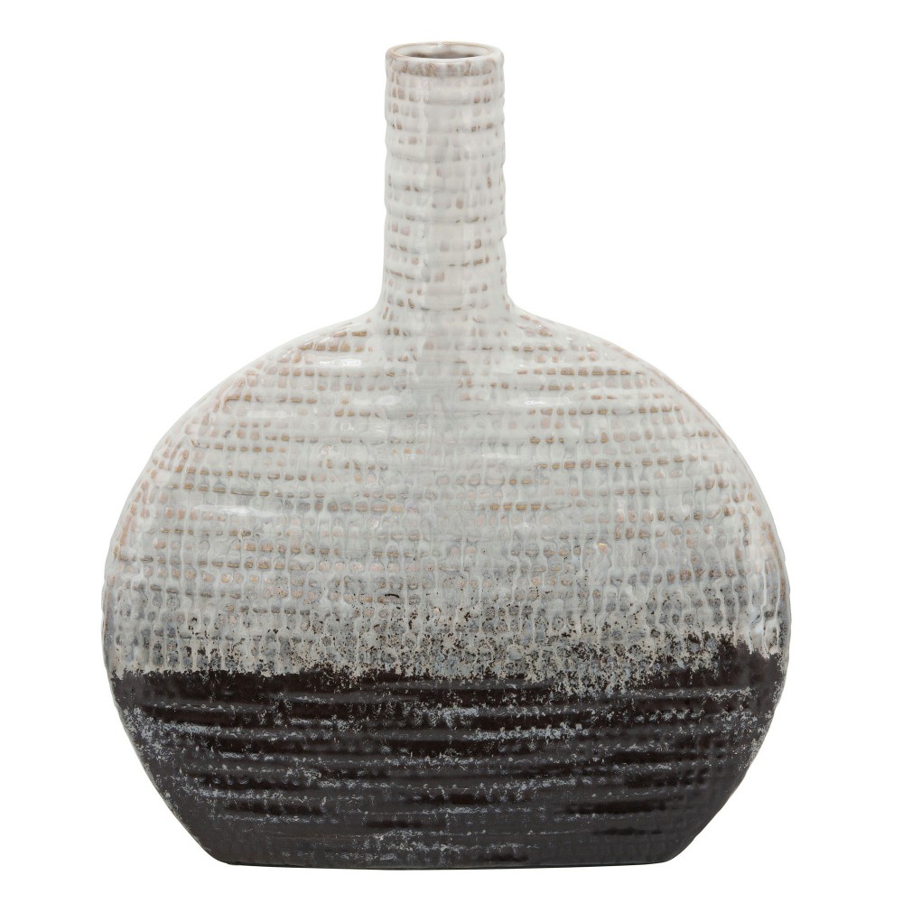 14"h Textured Oval 2-tone Vase, Beige