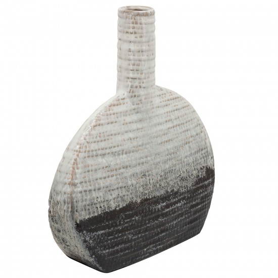 14"h Textured Oval 2-tone Vase, Beige