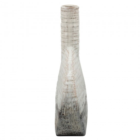 14"h Textured Oval 2-tone Vase, Beige