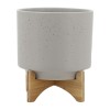 10" Planter W/ Wood Stand, Matte Beige