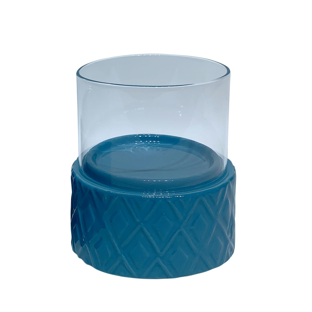 Turq Ceramic /glass 5" Pillar Holder, Diamond