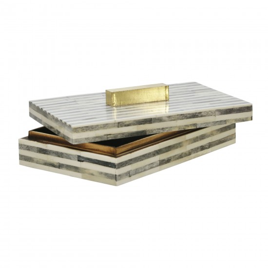 Bone 9" Rectangular Box, Light Gray/gold