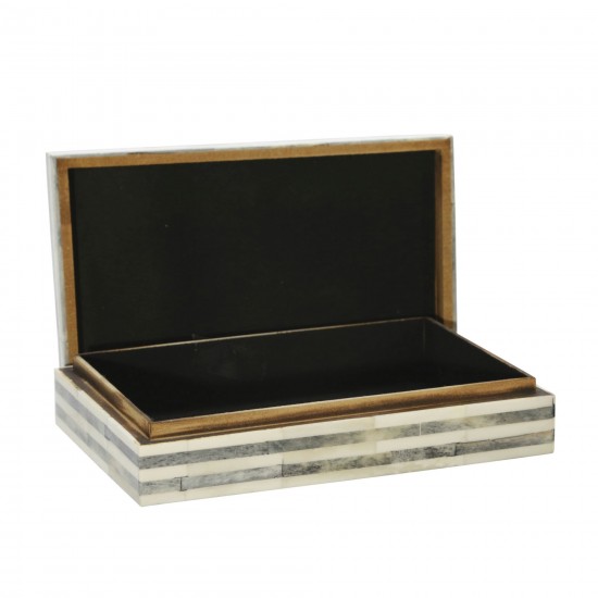 Bone 9" Rectangular Box, Light Gray/gold