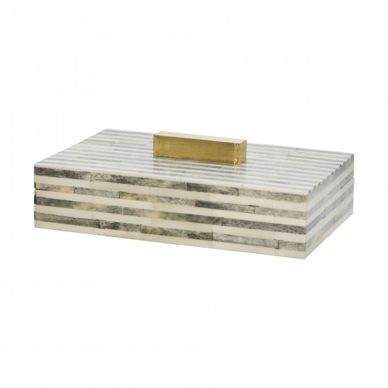 Bone 9" Rectangular Box, Light Gray/gold
