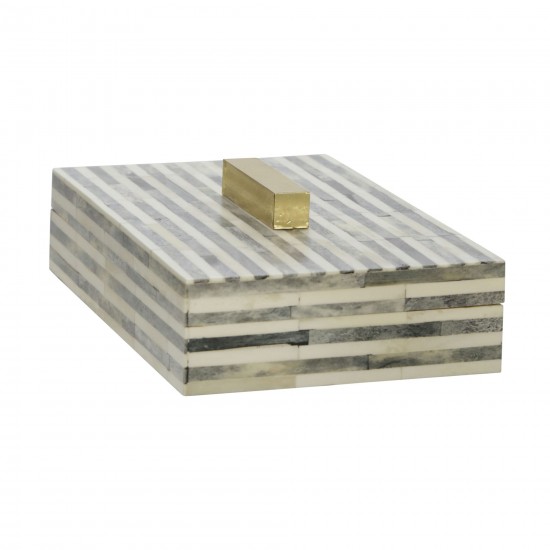 Bone 9" Rectangular Box, Light Gray/gold
