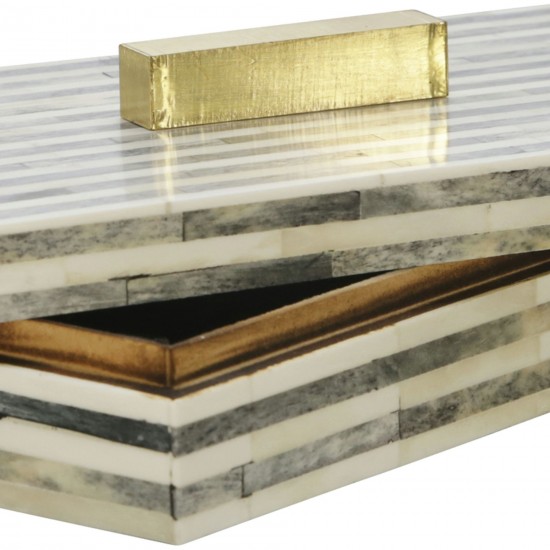 Bone 9" Rectangular Box, Light Gray/gold