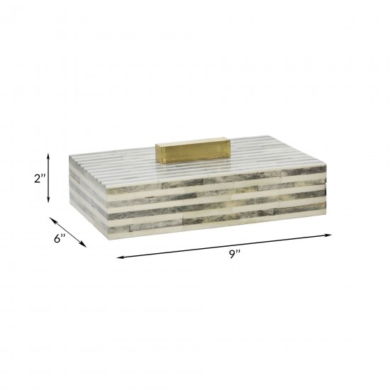 Bone 9" Rectangular Box, Light Gray/gold