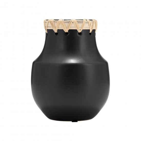 Cer, 7"h Vase W/ Weaving, Black