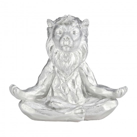 Resin 7" Yoga Lion, Silver