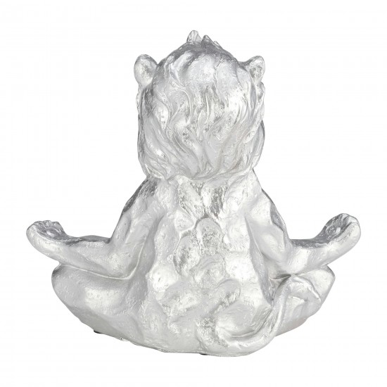 Resin 7" Yoga Lion, Silver