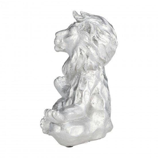 Resin 7" Yoga Lion, Silver