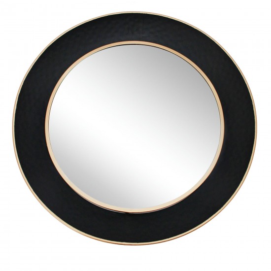 Metal 35" Round Mirror W/ Goldrim, Black