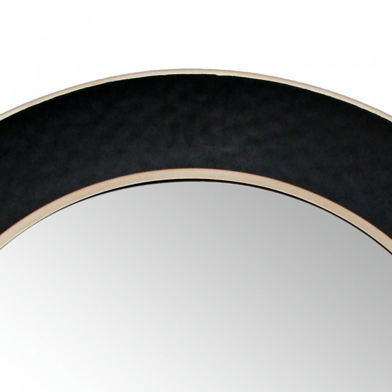 Metal 35" Round Mirror W/ Goldrim, Black