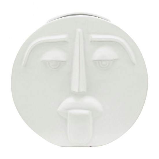 Cer, 10" Sad Face Vase, White