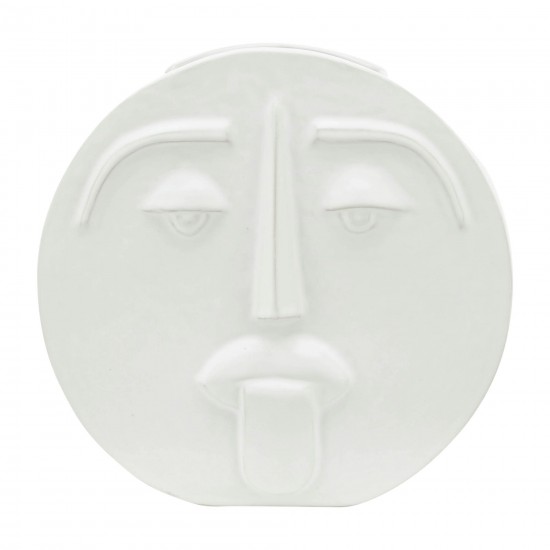 Cer, 10" Sad Face Vase, White