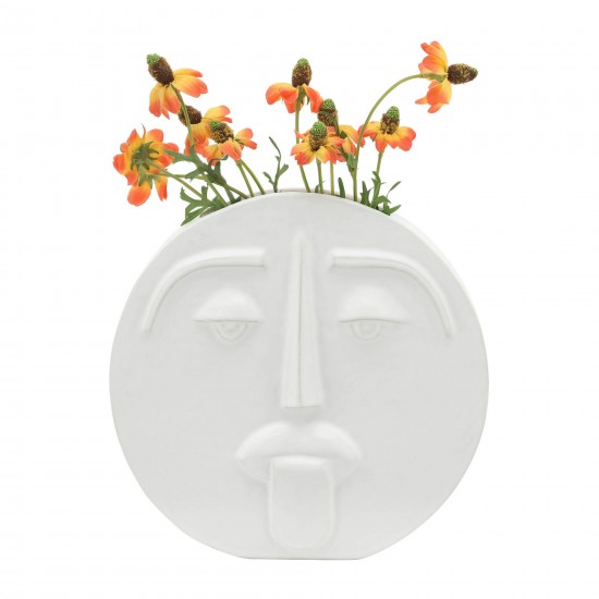 Cer, 10" Sad Face Vase, White