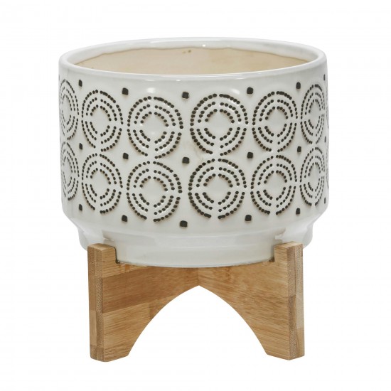 Ceramic 7" Swirl Planter On Stand, Ivory