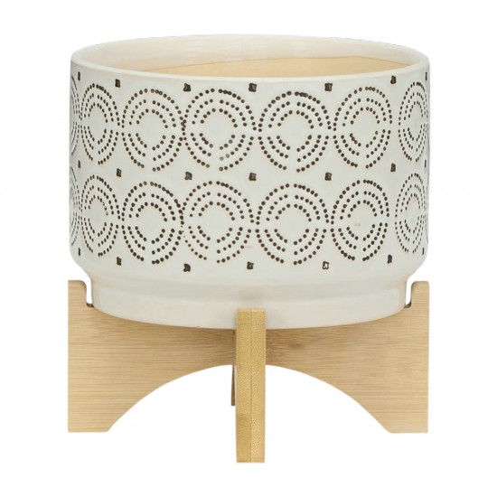 Ceramic 7" Swirl Planter On Stand, Ivory